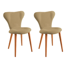 Kit Duas Cadeiras Jacobsen Linho Bege Base Palito Madeira Tau