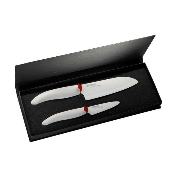 Kit Duas Facas Cerâmica 3 5" E 5 5" Santoku Branca Cabo Branc
