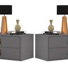 Kit Duas Mesa Unic 60cm: Criado-mudo 2 Gavetas Cinza