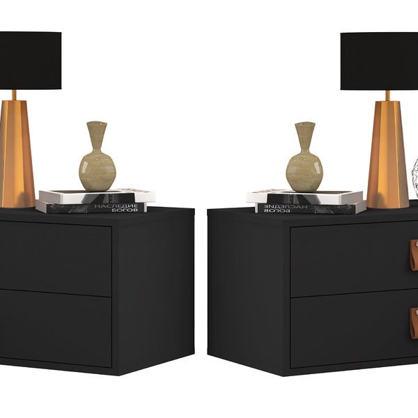 Kit Duasmesa De Cabeceira Unic 60cm Suspeso 2 Gavetas Preto