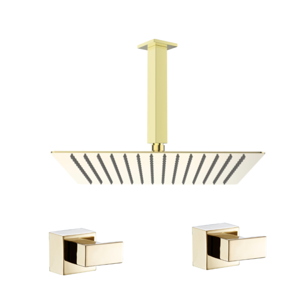 Kit Ducha 20x20 Slim De Teto+acabamento Registro Dourado