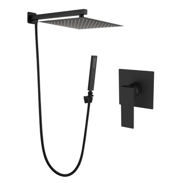 Kit Ducha Desviador 20x20 Black Matte Preto Acab Monocomando