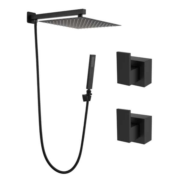 Kit Ducha Desviador 20x20 De Parede Preto + Acabam Registro