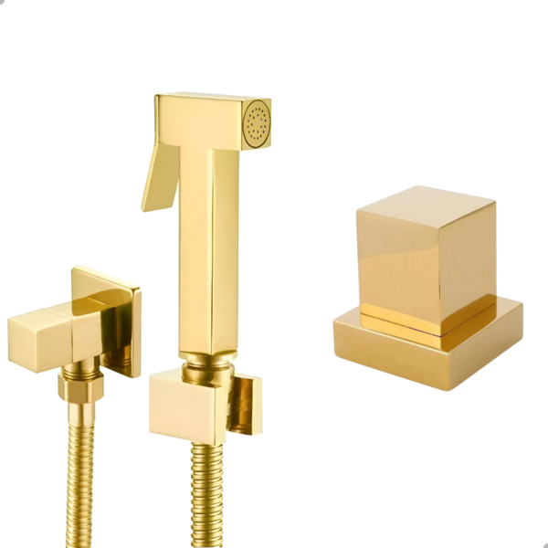 Kit Ducha Higiênica Quadrada Dourada/gold + Acabamento De Reg
