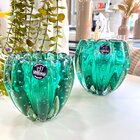 Kit Dupla Vasos Murano Decorativos Make Verde De Cristal