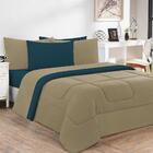 Kit Edredom 2 Peças Solteiro Avelã Azul Petróleo