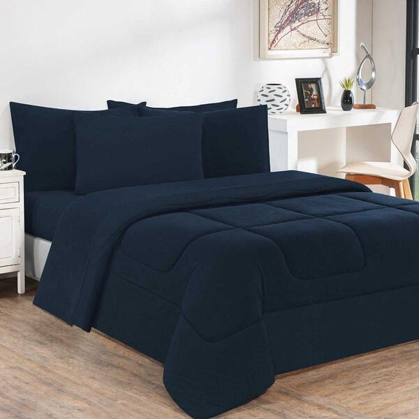 Kit Edredom 2 Peças Solteiro Azul Marinho Azul Marinho