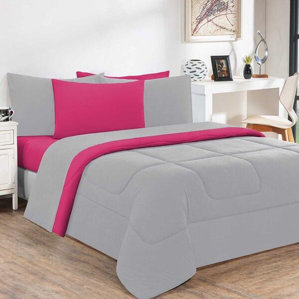 Kit Edredom 2 Peças Solteiro Cinza Pink