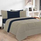 Kit Edredom 3 Peças Queen Avelã Azul Marinho