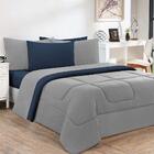 Kit Edredom 3pçsqueen Cinza Azul Marinho