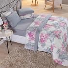 Kit Edredom 3pçsqueen Floral Cinza
