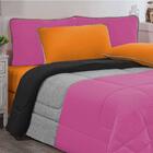 Kit Edredom 3pçsqueen Pink Mescla Preto