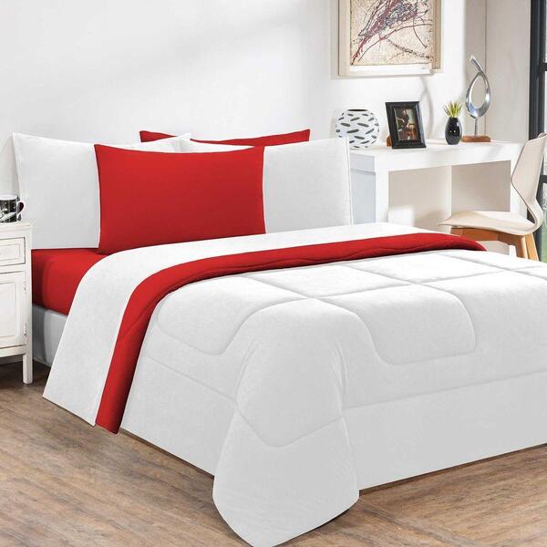 Kit Edredom + Jogo De Lençol 4pçssolteiro Branco Vermelho