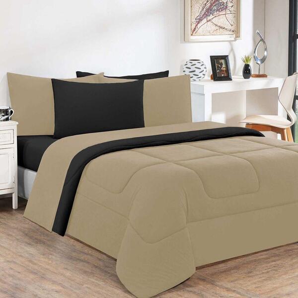 Kit Edredom + Jogo De Lençol 5pçs Solteiro Avelã Preto