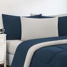 Kit Edredom + Jogo De Lençol 6 Peças King Azul Marinho/palha