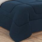 Kit Edredom + Jogo De Lençol 6 Peças King Azul Marinho/palha