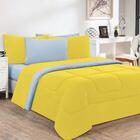 Kit Edredom + Jogo De Lençol 6 Peças Queen Amarelo Azul Bebê