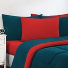 Kit Edredom + Jogo De Lençol 6 Peças Queen Azul Petróleo Verm