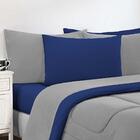 Kit Edredom + Jogo De Lençol 6 Peças Queen Cinza Azul Royal
