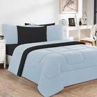 Kit Edredom + Jogo De Lençol 6pçscasal Azul Bebê Preto