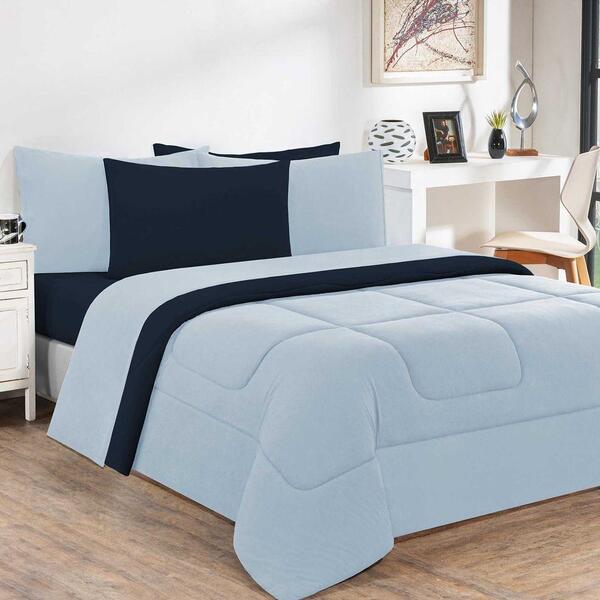 Kit Edredom + Jogo De Lençol 6pçsking Azul Bebê/azul Marinho