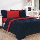 Kit Edredom + Jogo De Lençol 6pçsking Azul Marinho/vermelho