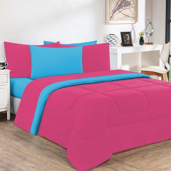 Kit Edredom + Jogo De Lençol 6pçsking Pink /azul Turquesa