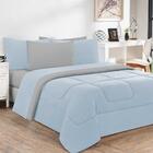 Kit Edredom + Jogo De Lençol 6pçsqueen Azul Bebê Cinza