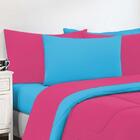 Kit Edredom + Jogo De Lençol 6pçsqueen Pink Azul Turquesa