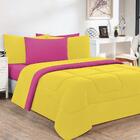 Kit Edredom + Jogo De Lençol 7pçs Casal Amarelo Pink