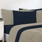 Kit Edredom + Jogo De Lençol 7pçs Casal Avelã Azul Marinho