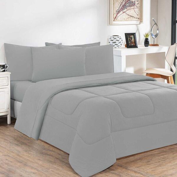 Kit Edredom + Jogo De Lençol 7pçs Casal Cinza Cinza