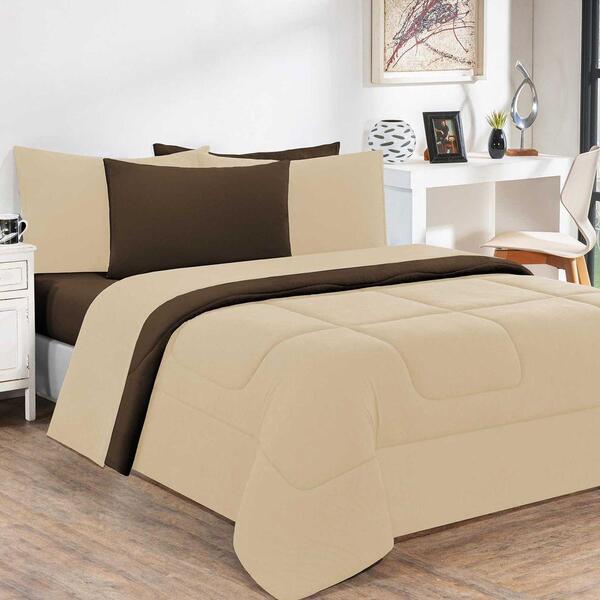 Kit Edredom + Jogo De Lençol 7pçs Casal Palha Tabaco