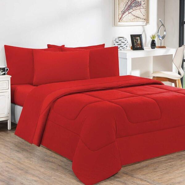 Kit Edredom + Jogo De Lençol 7pçsking Vermelho/vermelho