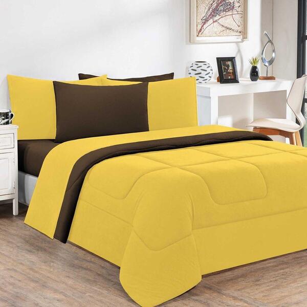 Kit Edredom + Jogo De Lençol 7pçsqueen Amarelo Tabaco