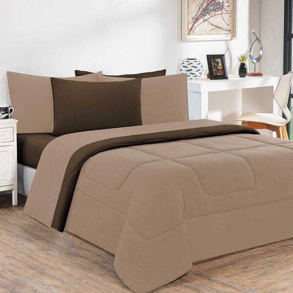 Kit Edredom + Jogo De Lençol 7pçsqueen Avelã Tabaco