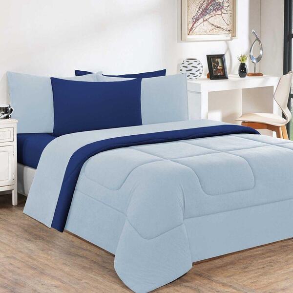 Kit Edredom + Jogo De Lençol 7pçsqueen Azul Bebê Azul Royal