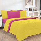 Kit Edredom + Jogo De Lençol Malha 6 Peças King Amarelo/pink