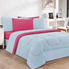 Kit Edredom + Jogo De Lençol Malha 6pçsking Azul Bebê/pink