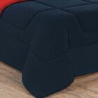 Kit Edredom + Jogo De Lençol Solteiro Azul Marinho Vermelho