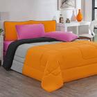 Kit Edredom + Jogo De Lençol Solteiro Laranja Mescla Pink