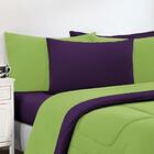 Kit Edredom + Jogo De Lençol Solteiro Verde Pistache Roxo