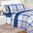 Kit Edredom Azul King Geométrico Estampado Dupla Face 200 Fio