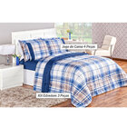 Kit Edredom Azul King Geométrico Estampado Dupla Face 200 Fio