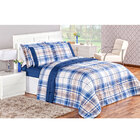 Kit Edredom Azul King Geométrico Estampado Dupla Face 200 Fio