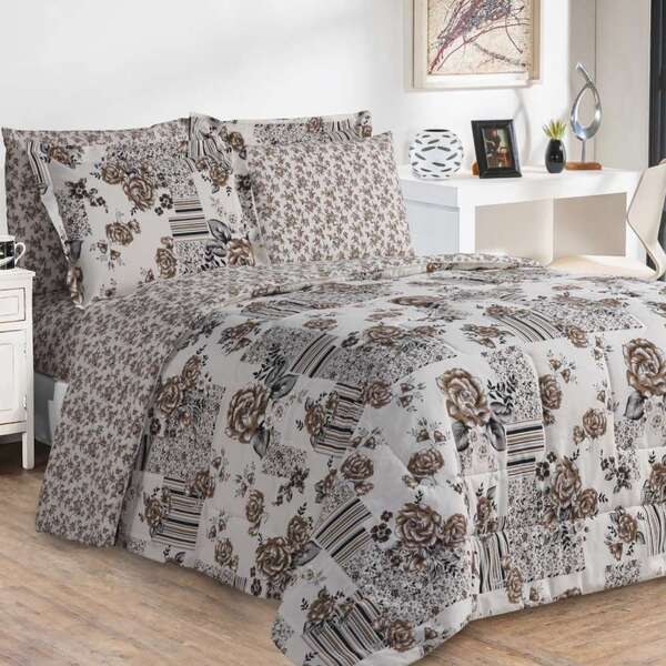 Kit Edredom Casal Queen 200 Fios Estampado 3 Peças Naya Perca