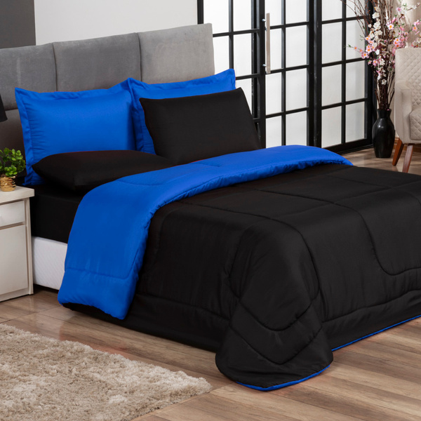 Kit Edredom Casal Queen   Jogo De Lençol 06 Peças Aconchego D