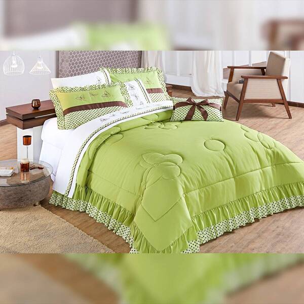 Kit Edredom Casal Queen  Verde Com Almofada Decorativa 5 Peças