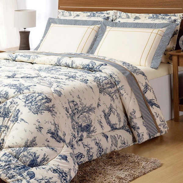 Kit Edredom Casal Queen Nobreza Com Lençol 07 Peças Percal 18