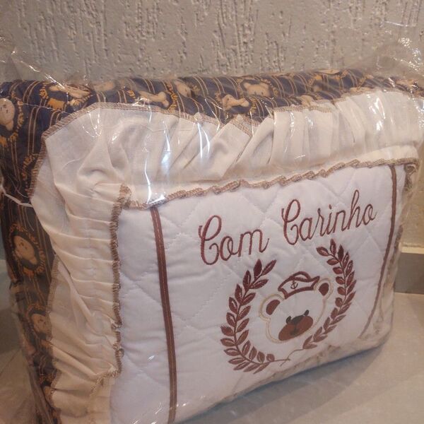 Kit Edredom E Travesseiro Bebe Luxo  Urso Coroa Marinho